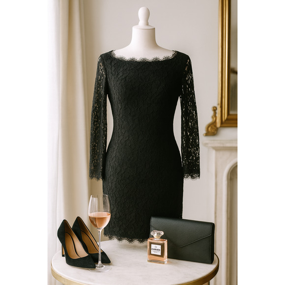 Diane von Furstenberg Zarita Black Lace 3/4 Sleeve Dress | Size 6 | Made in USA - Picture 1 of 13